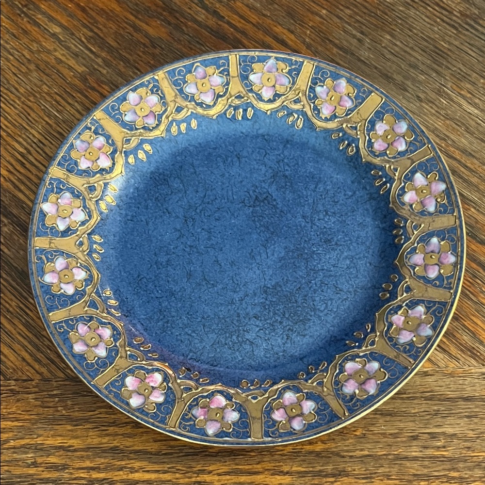Artisan Blue and Gold Floral Dinner Plate